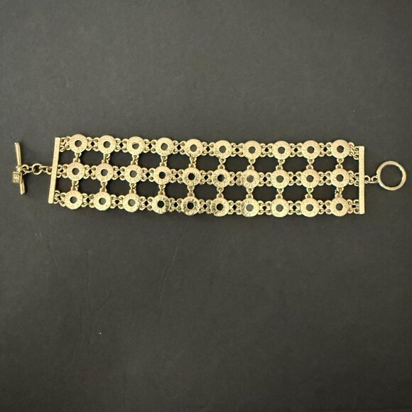 Banana Republic Gold-Tone 3 Row Openwork Bracelet Circular Links Toggle Clasp - Picture 11 of 13